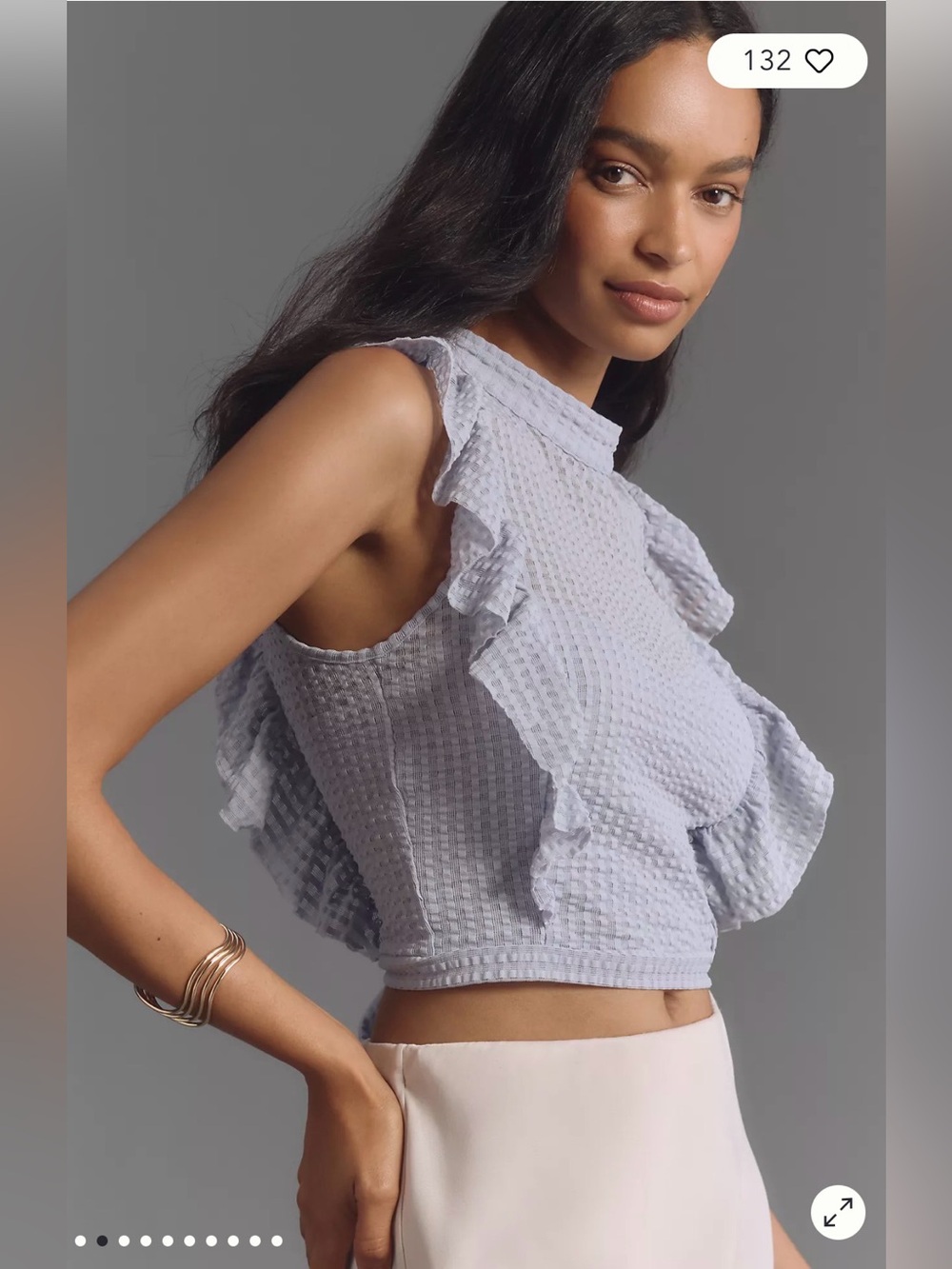 Anthropologie Maeve Cropped Ruffle mesh Top - Picture 2 of 10